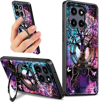 Kickstand Case for Motorol Moto G Stylus 5G 2025 6.7" with 360 Degree Rotatable Ring Holder Stand for Women Men, Rugged Hard Bumper Full Body Shockproof Case, Butterfly Tree
