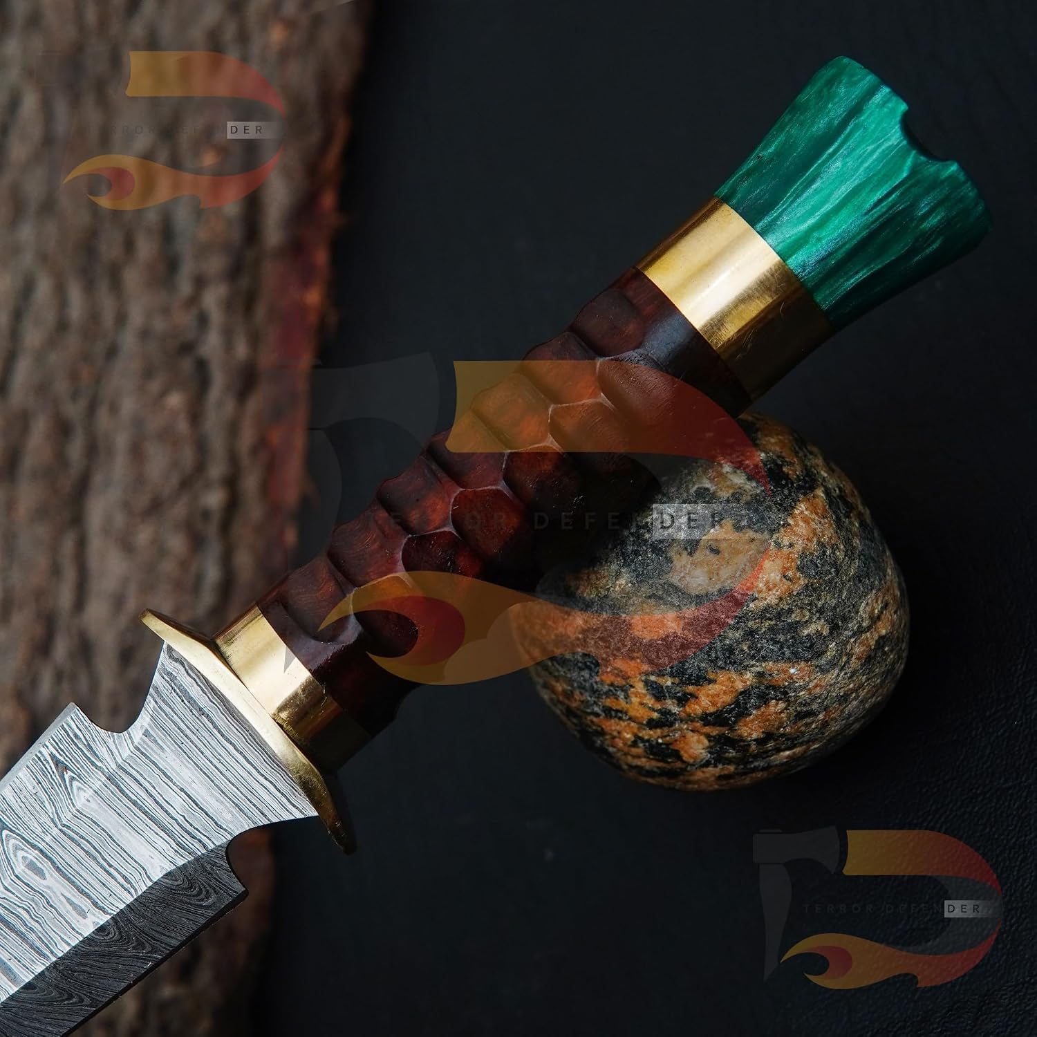 Hand Forged Damascus Steel Blade Handmade Damascus Hunting Knife Camping Knife | Pure Leather Sheath (style 1)