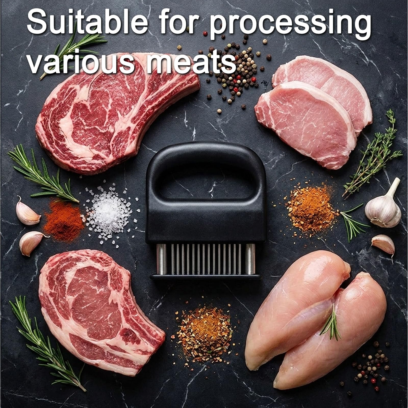 Fleischklopfer, professionell, gefedert, mit 48 Edelstahlklingen, perfekt für Schweinefleisch, Huhn und Grill, 2 Stück