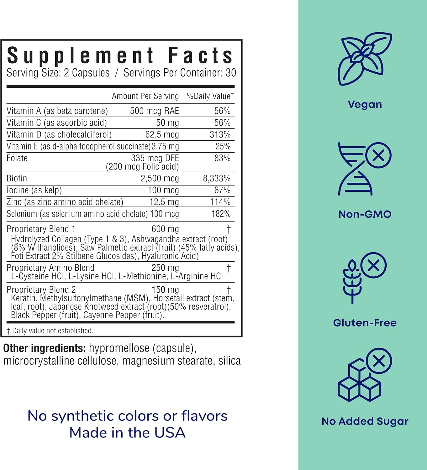 her own Grow Capsules, Keratin Hair Growth Support, Skin & Nails, Biotin and Collagen Supplement, Hyaluronic Acid, 60 Capsules