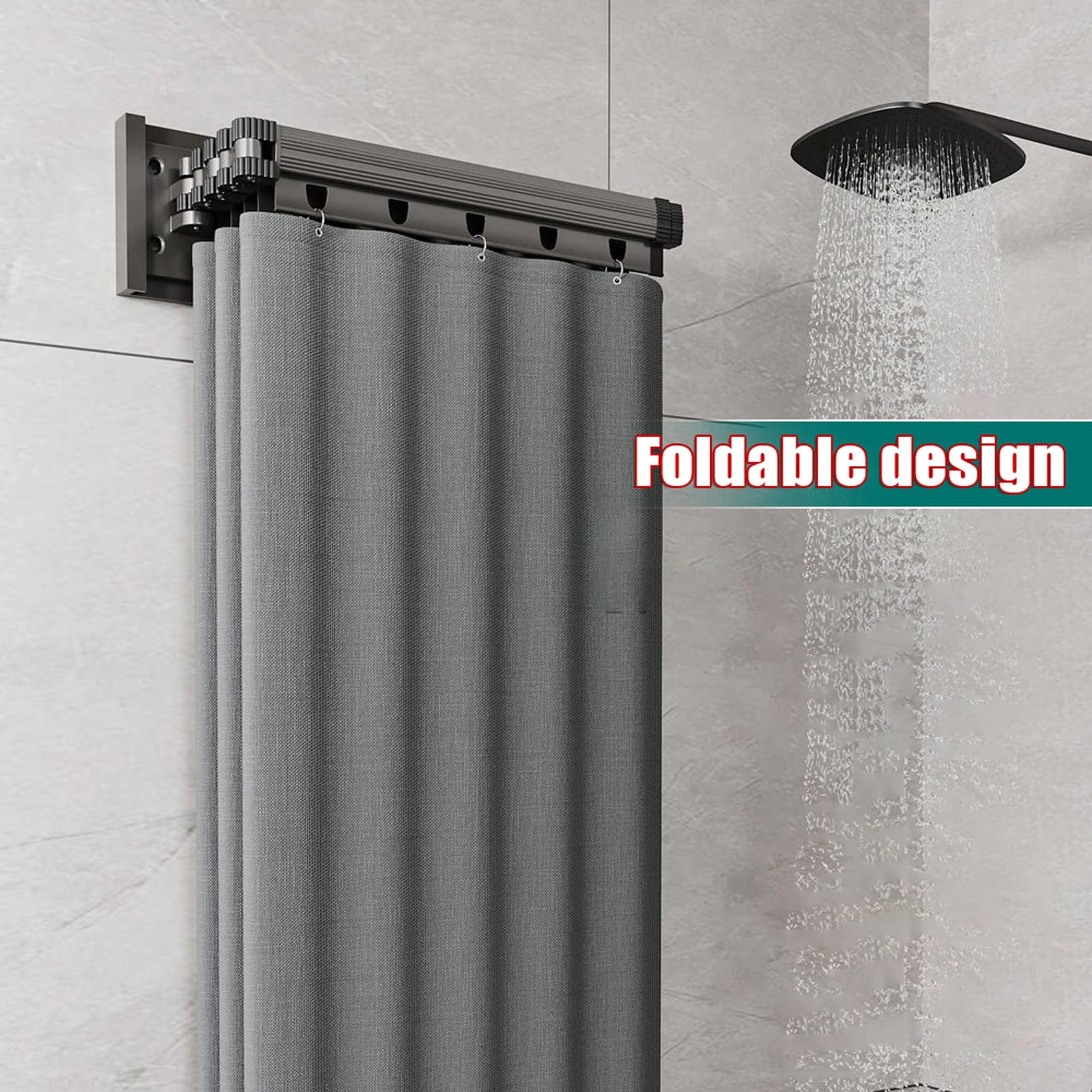 Asta per doccia pieghevole, regolabile, retrattile, per piccoli bagni, senza trapano, design impermeabile, perfetto per camper e spogliatoi, angolo salvaspazio L/U S