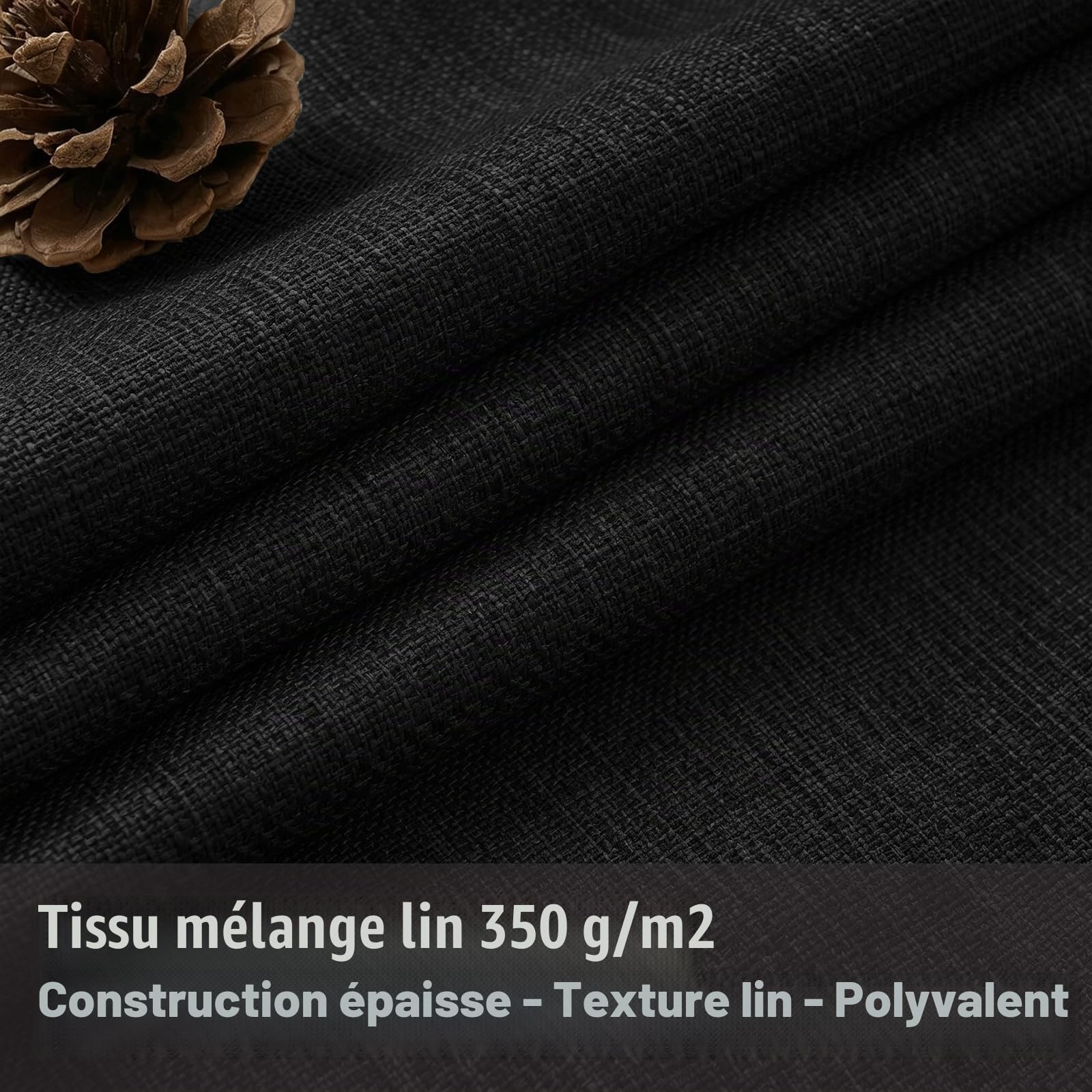 Tissu Lin Noir 250 x 148 cm, Tissu au Mètre pour Canapé et Chaise, Toile de Lin Résistante, Tissu Couture DIY pour Coussin, Housse, Décoration et Rénovation de Meubles