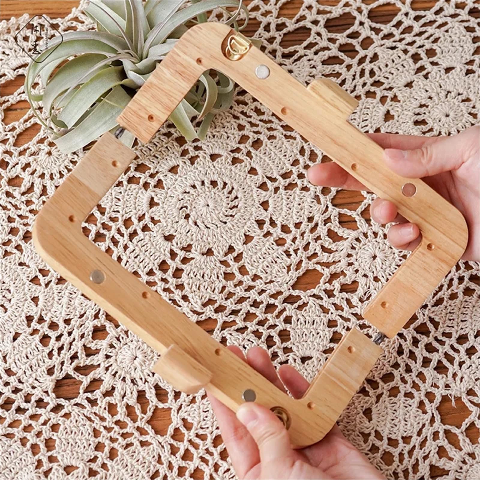 MRKU Asa de Madera para Bolso, Accesorios para Bolsos, Manualidades, Bricolaje, 1 par, 20 cm, Cierre de Beso de Madera, Tornillos Hechos a Mano, Agujeros, Costura, Marco de Bolso