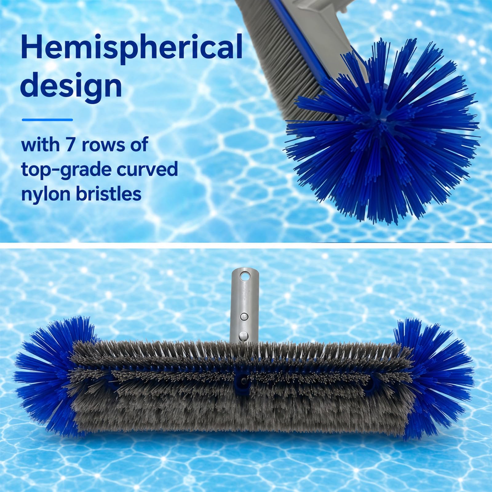 Poolbürste mit Stange, professioneller Nylon-Bürstenkopf für effiziente Algen- und Schmutzreinigung, Schwimmbadreinigungsbürsten mit langlebigem Kopf