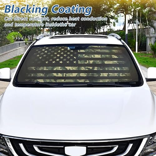 Miniatura 2 de Parasol para parabrisas de automóvil, bandera estadounidense con camuflaje grunge para ventana delantera de automóvil, plegable, bloquea los rayos