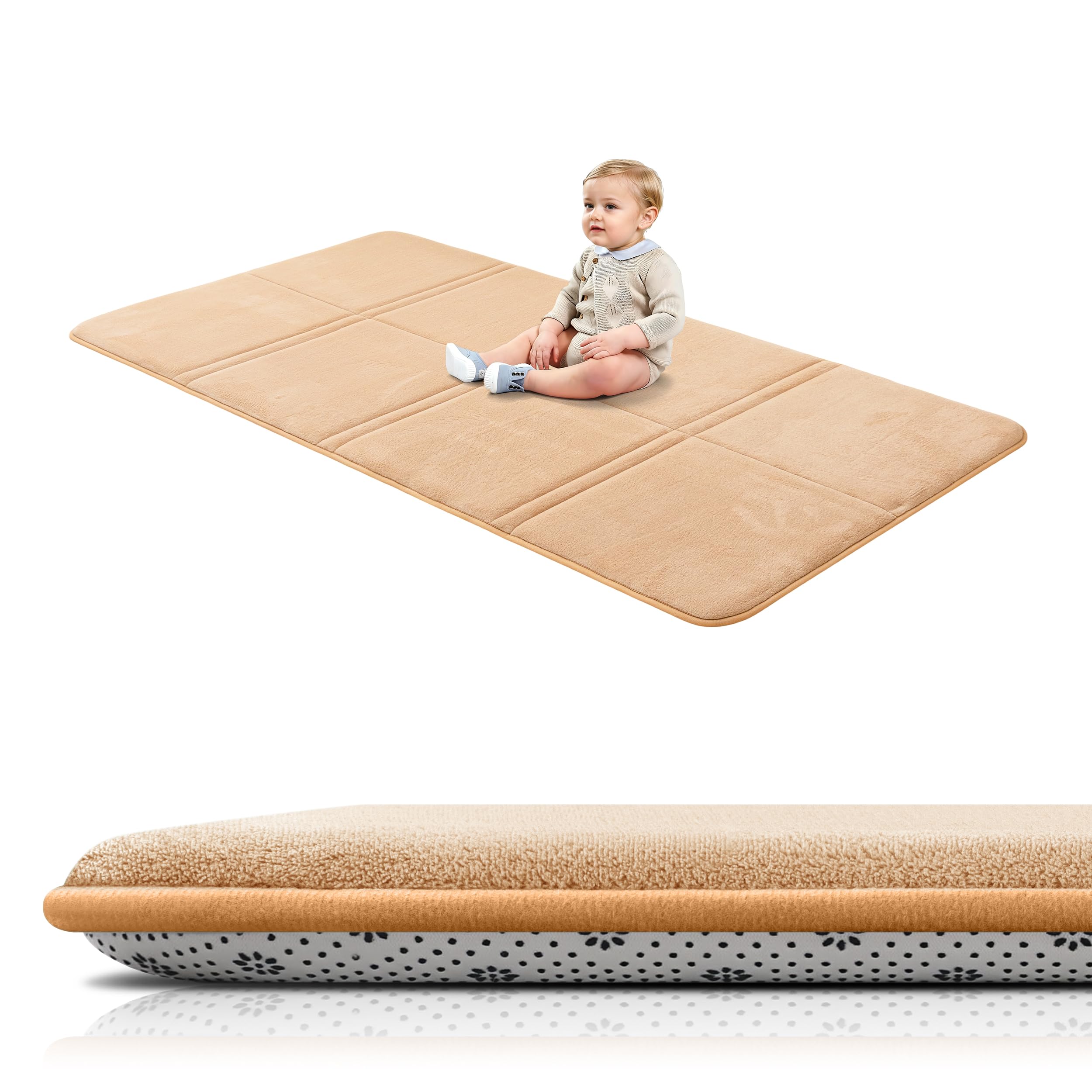 BYBYME 3cm Dicke Faltbare Krabbelmatte Baby, 80x150cm Spielmatte mit Rutschfester Unterseite, Weiche Bodenmatte aus Memory-Schaum für Babys, Kinder & Kleinkinder, Ideal für Wohnzimmer & Yoga, Braun