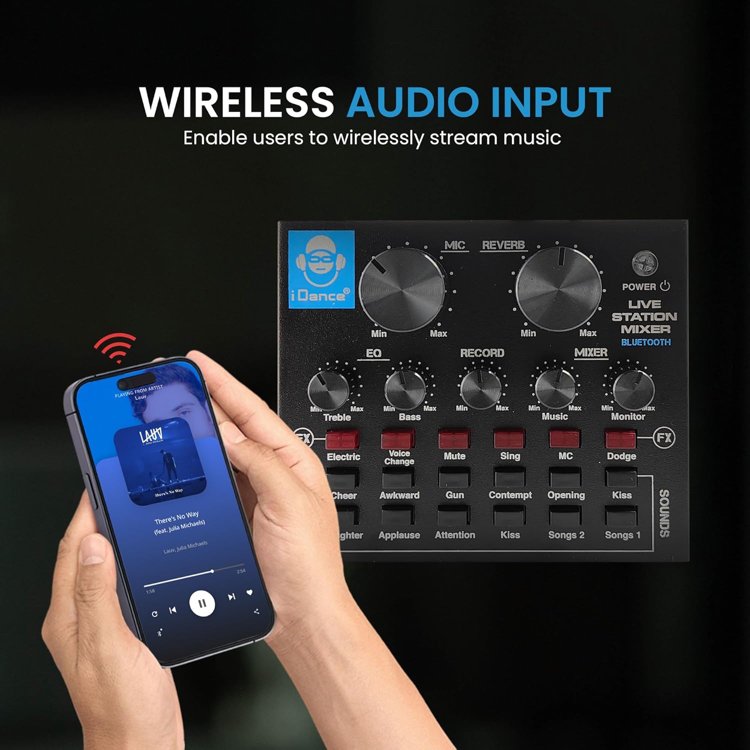 IDANCE Professional Wireless Audio Mixer, 8 Channel BT Wireless Broadcasting and Recording Portable Mixer with Sound Card, Audio Interface Sound Mixer Board with Effects for DJ, Music and Karaoke
