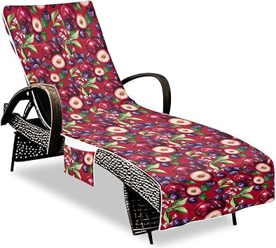 Patio Lounge Chair Cover Microfiber Soft Polyester Outddor Beach Chair Cover with Pockets for Pool Sunbathing Beach Garden 85x30in Art Juneberry Fruit