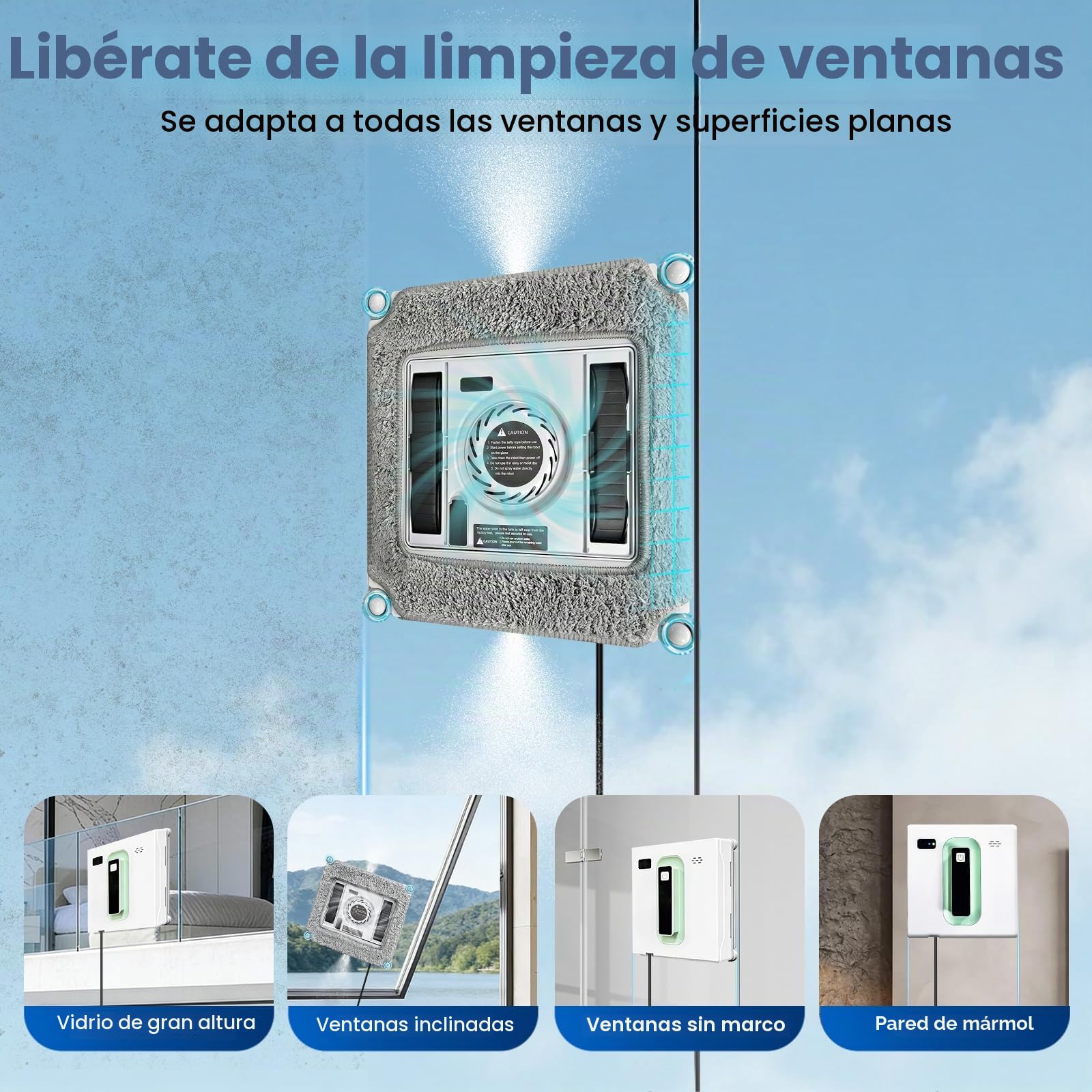 Robot de limpieza de ventanas, robot limpiador de ventanas cuadrado con motor sin escobillas, chorro de agua dual ultrafino, limpiador inteligente con batería UPS de 650 mAh, aplicación