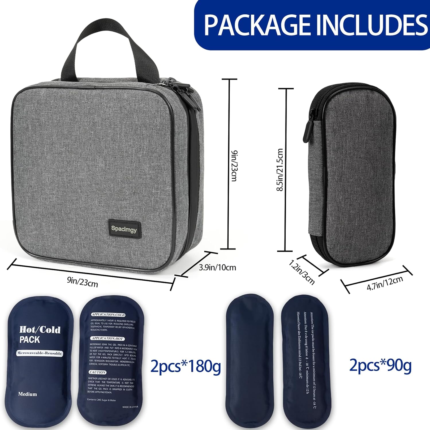 Large Insulin Cooler Travel Case TSA Approved, Compact Medication Cooler Bag with 4 Ice Packs 2x90g 2x180g, Portable Refrigerated Case Suitable for Insulin Pens and Diabetic Supplies Organizer