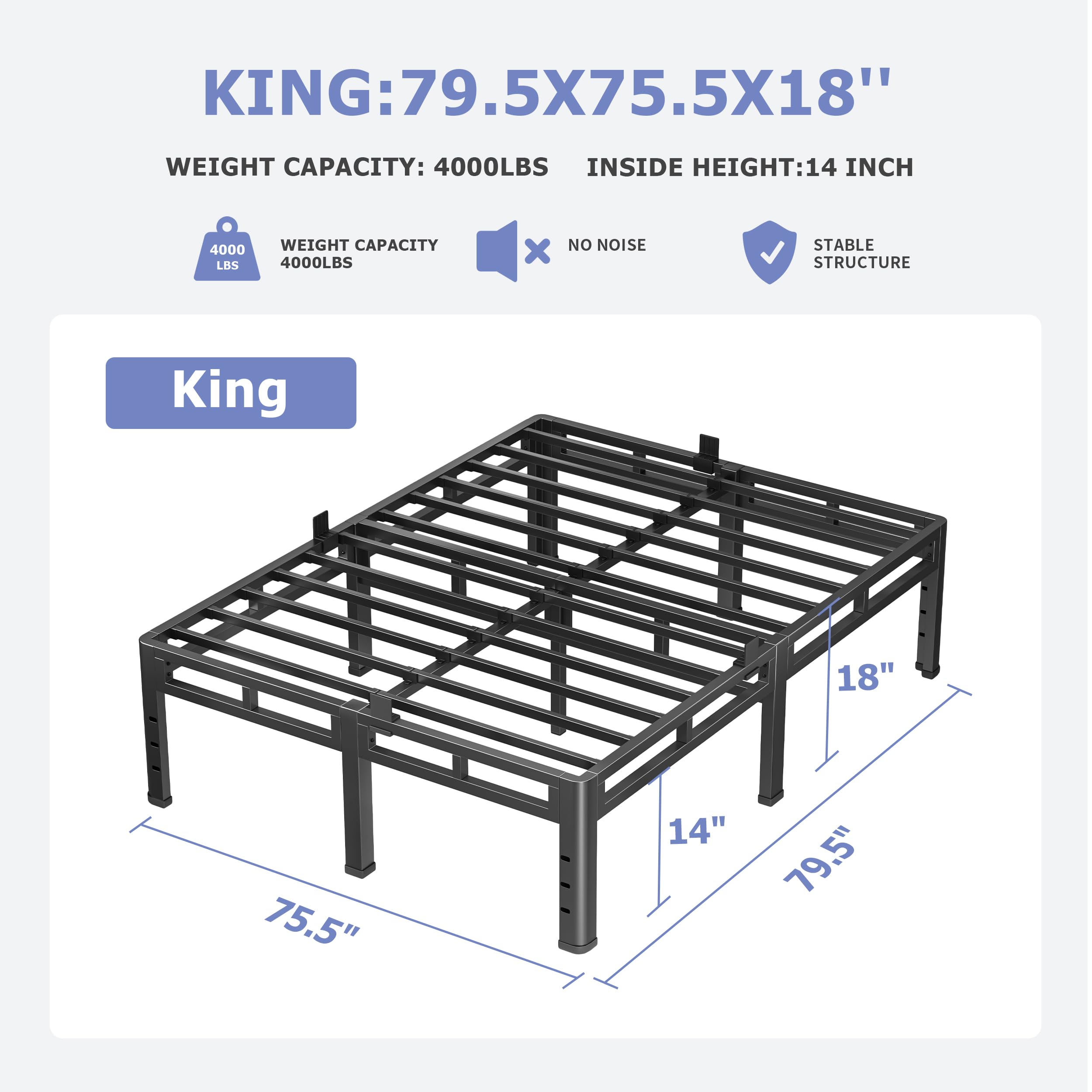 Amazon.com: NKZ 18 Inch King Size Bed Frame, Metal Bed Frame & Box