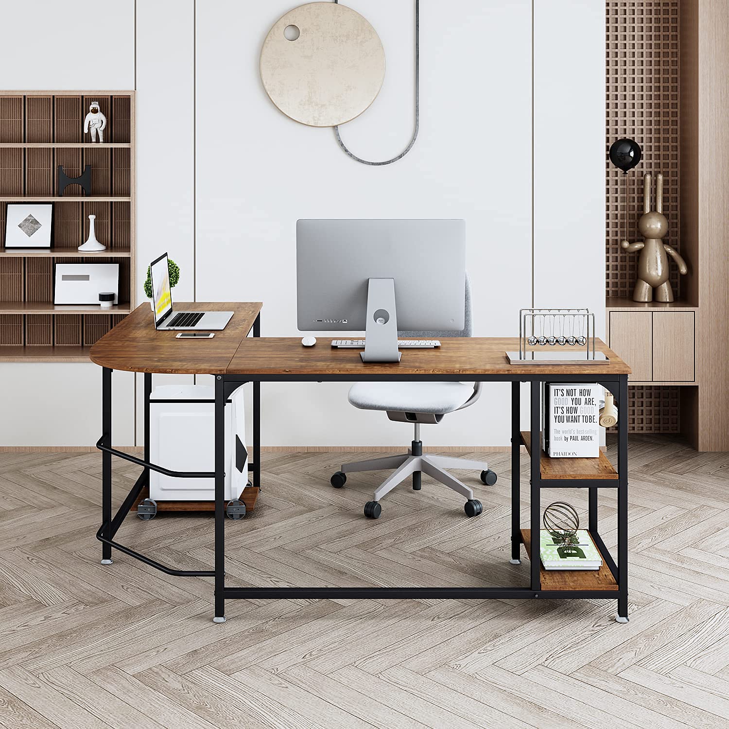 USHOW Computer Desk,66Inch LShaped Corner Desk,Home Office Study