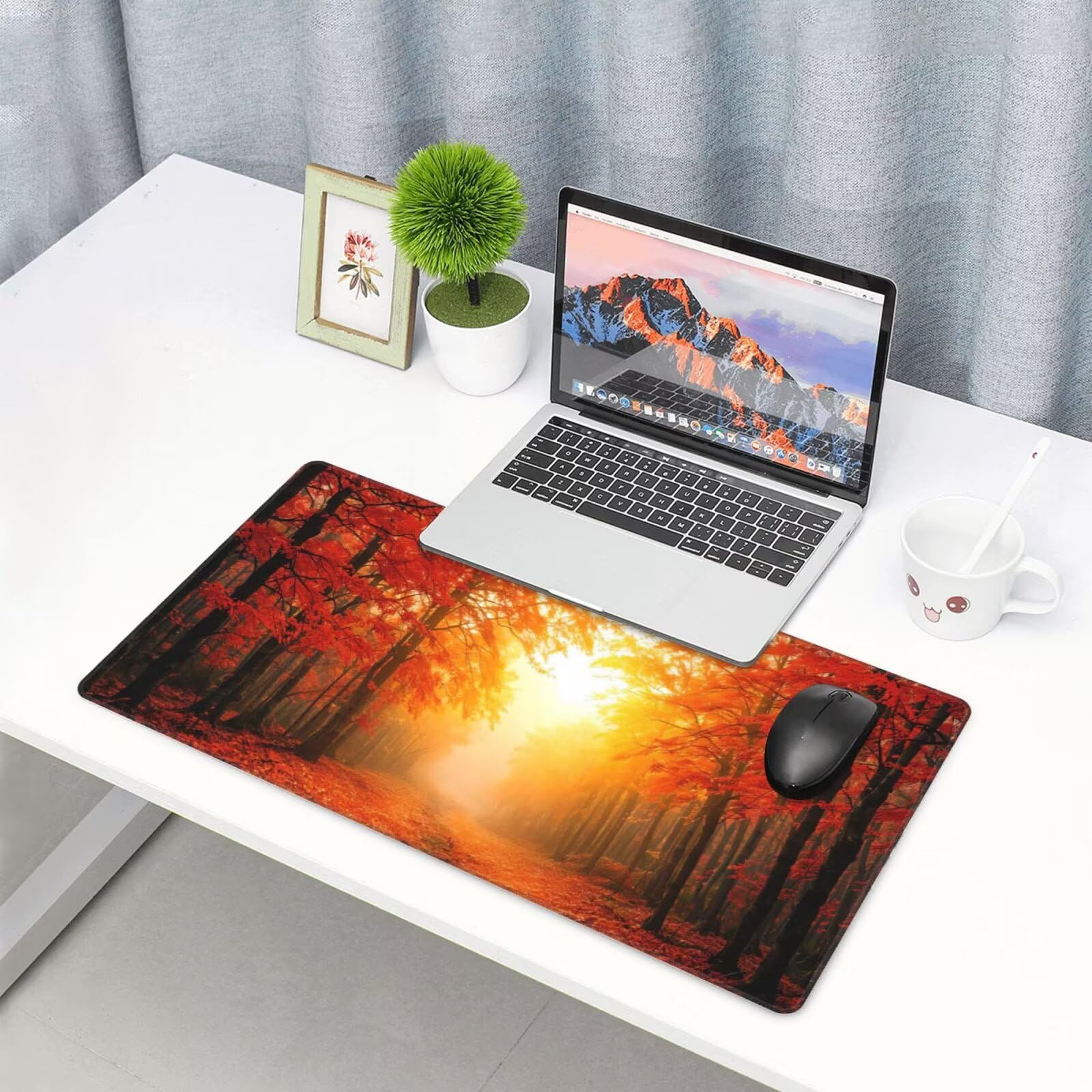 Gamingowa podkładka pod mysz XXL, 1200 x 600 mm, zachód słońca, klon, podkładka pod mysz, 120 x 60 cm, podkładka na biurko, akcesoria gamingowe z przyszytymi krawędziami dla poprawy precyzji i