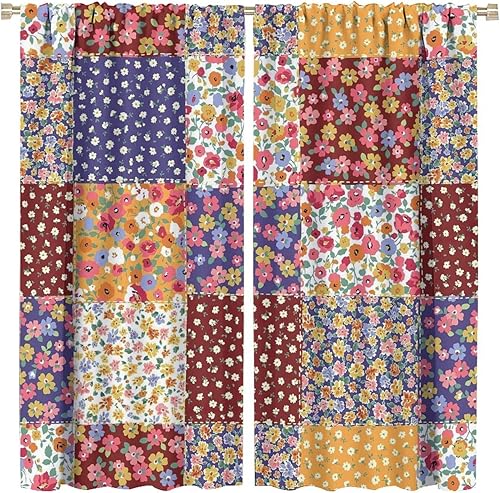 Cortinas de ventana de decoración floral retro de los años 60 y 70, estampado bohemio de flores vintage, estética abstracta, decoración de ventana,