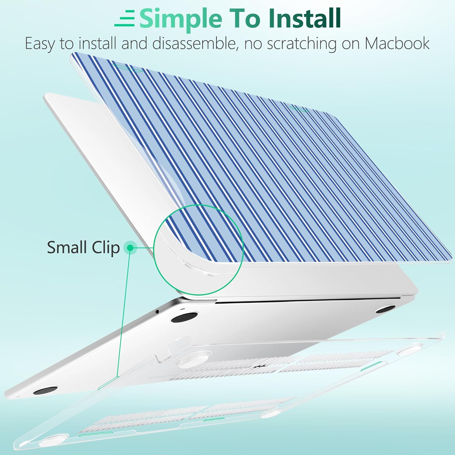 for MacBook Air 13(13.6) inch Case 2026 2025-2022 M5 M4 M3 M2 A3449 A3240 A3113 A2681 Shockproof & Scratch-Resistant Hard Shell + Keyboard Cover + Trackpad Protector + Type C, Blue Stripes