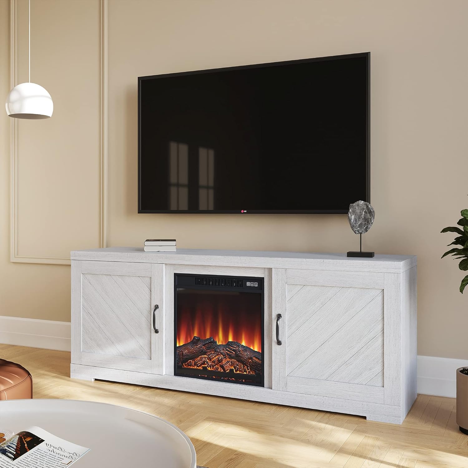 Buy BELLEZE Modern Farmhouse Electric Fireplace TV Stand & Media