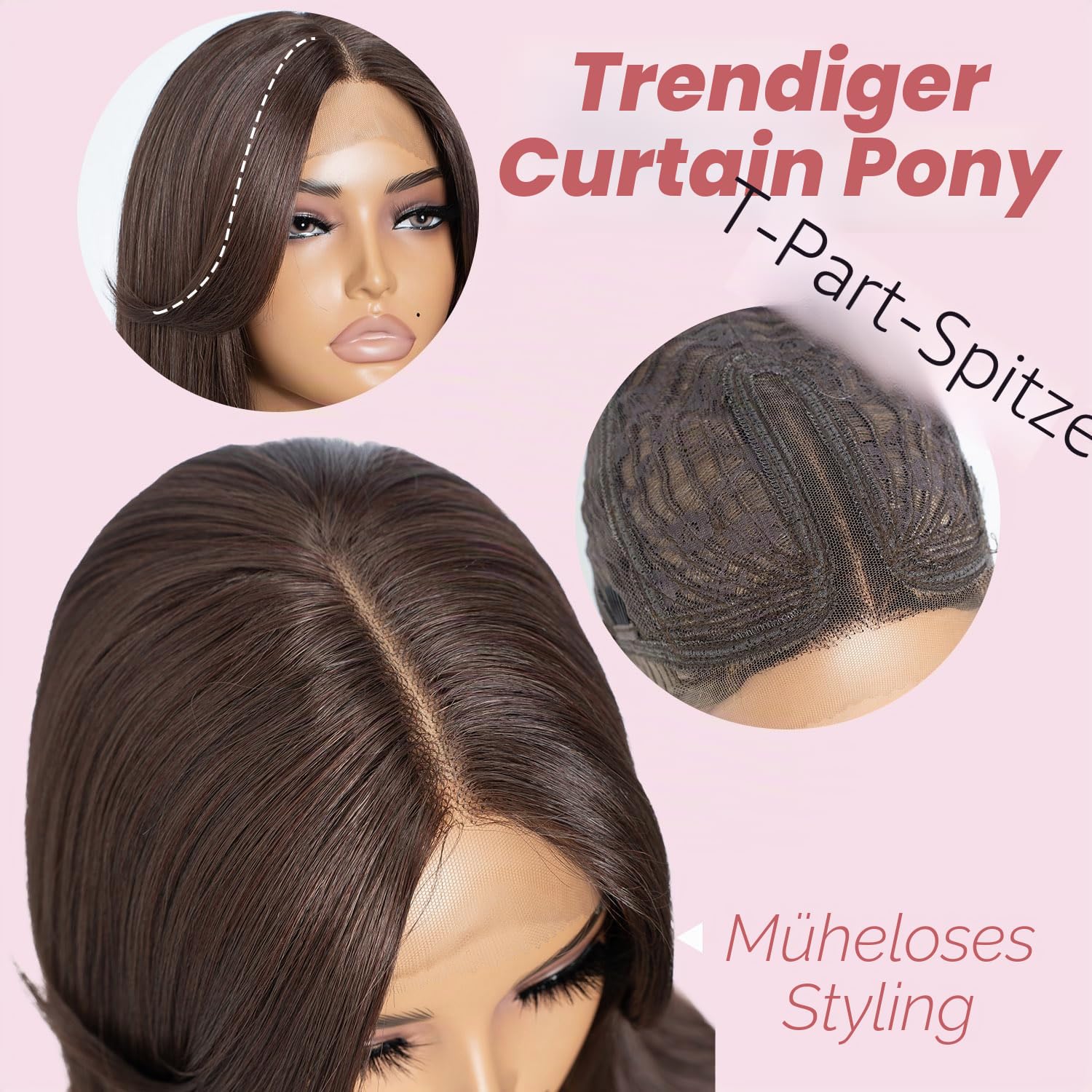 Style Icon Brown Curtain Bangs Wig HD Lace Front Wigs 26 Inches Long Muti Layered Wigs Synthetic Lace Front Wig 13x5x1 T Part Wig for Daily Party Use