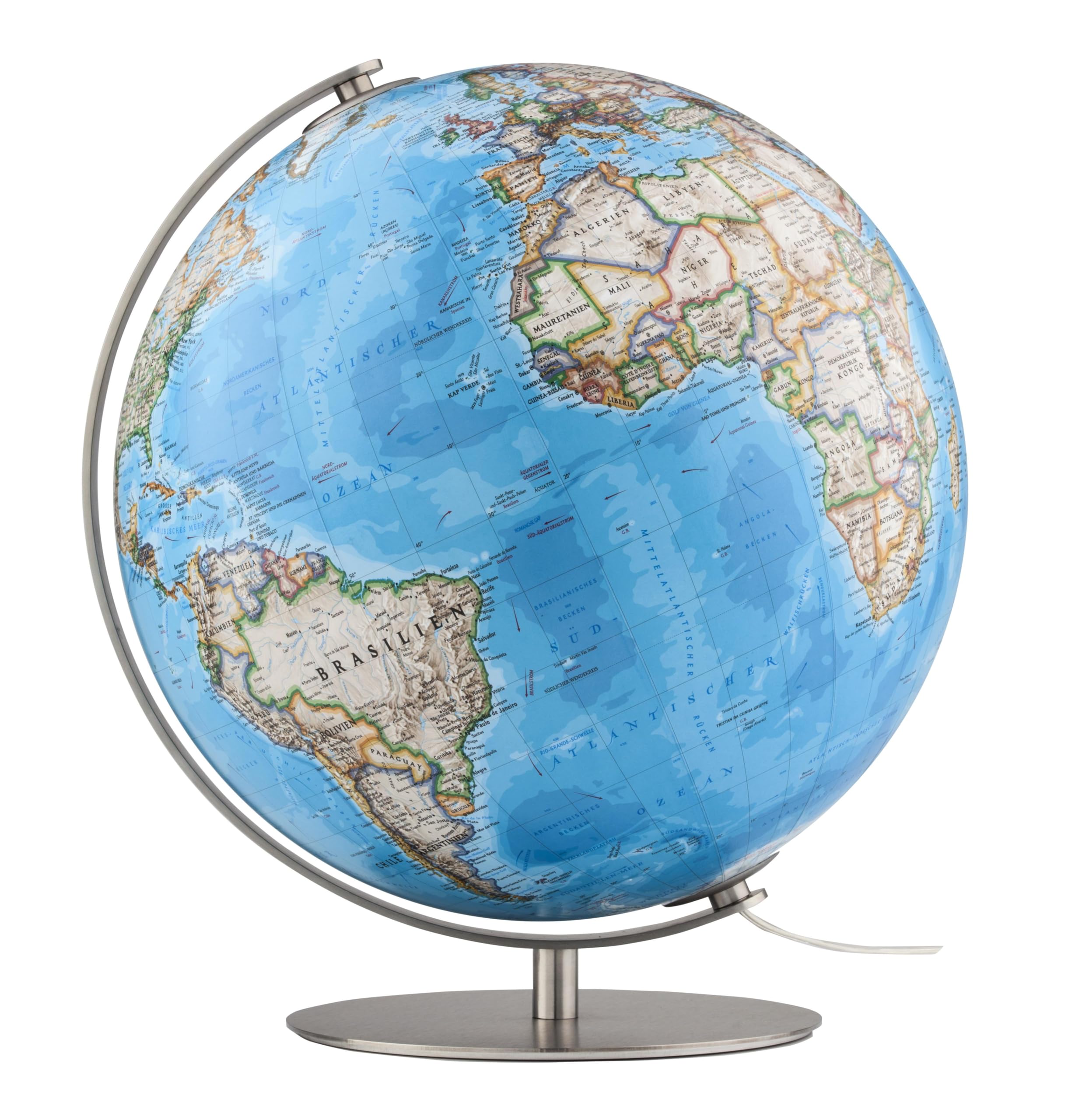Fusion 3703 Classic: Leuchtglobus 37 cm, klassische Kartografie von National Geographic, Meridian und Fuß aus gebürstetem Edelstahl (Klassischer Globus)