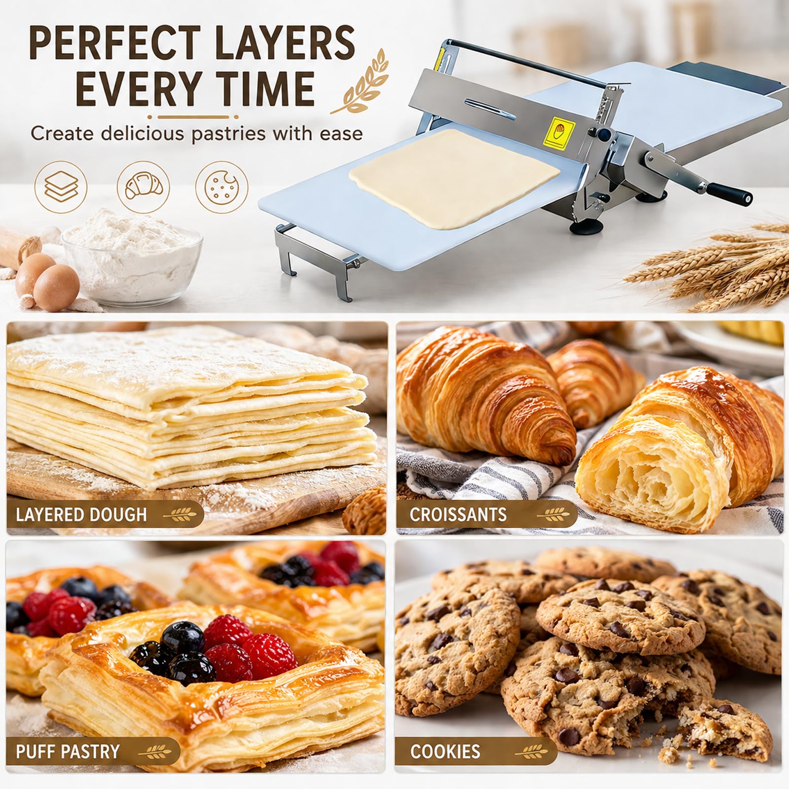 Laminator do ciasta Croissant, ręczny nóż do ciasta, wielofunkcyjny wałek do ciasta francuskiego, ciasteczek, pizzy, składany blat M300