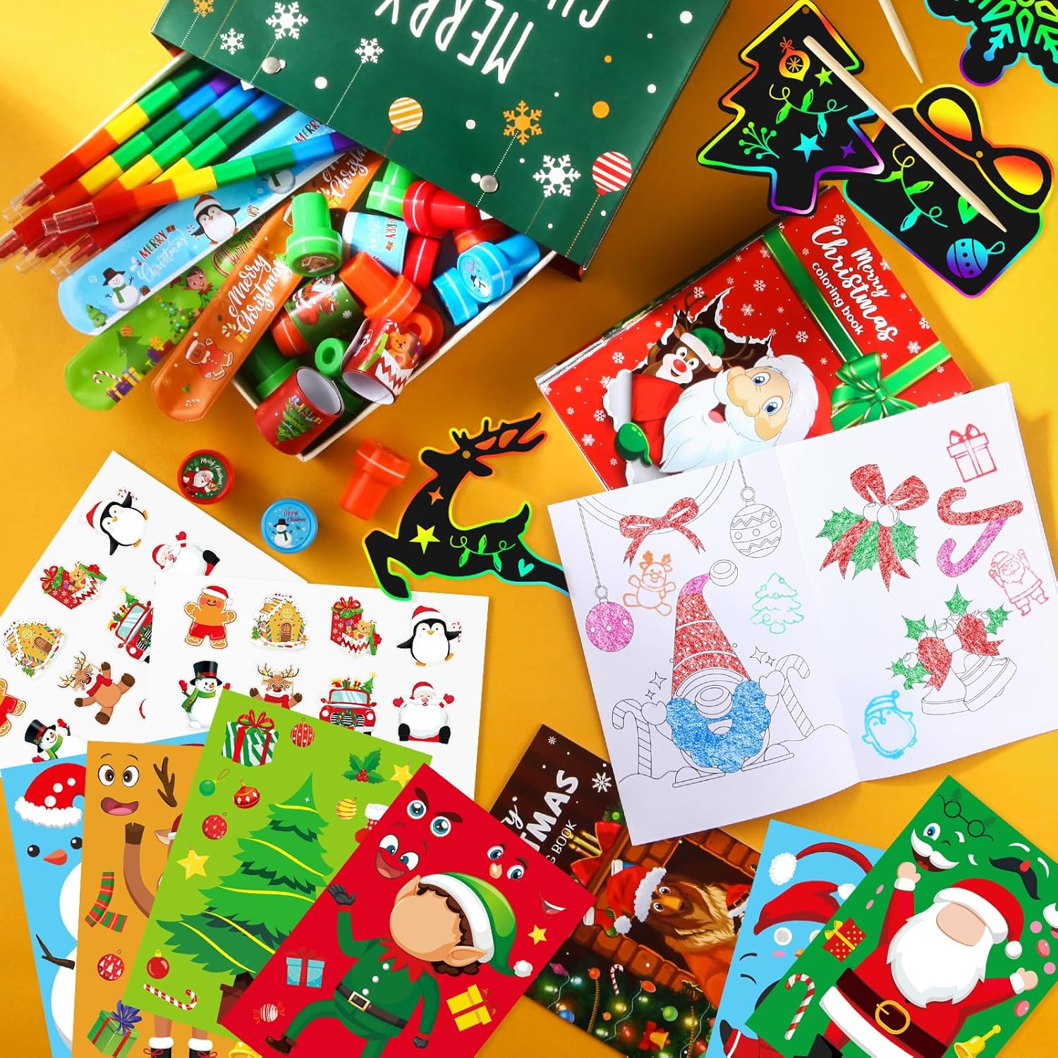 BenLouis Christmas Party Favors for Kids Xmas Classroom Gifts Prize Stockings Filler Coloring Books Bulk for Students Kids Crafts Holiday School Goodie Bag Stuffer（24Set Christmas）