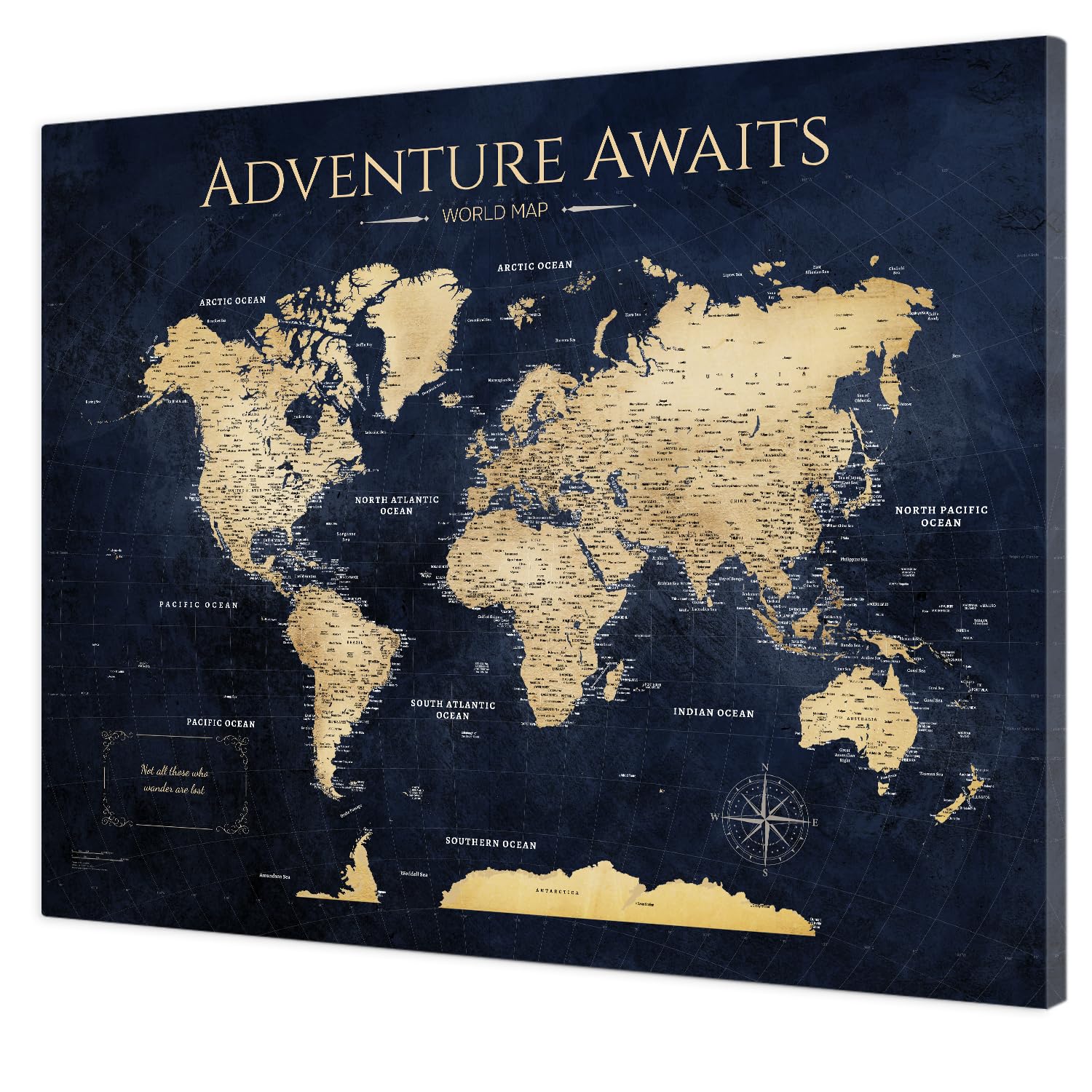 IPIC Vintage Teal World Travel Map with Pins, World Map Pin Board, 30x24 in