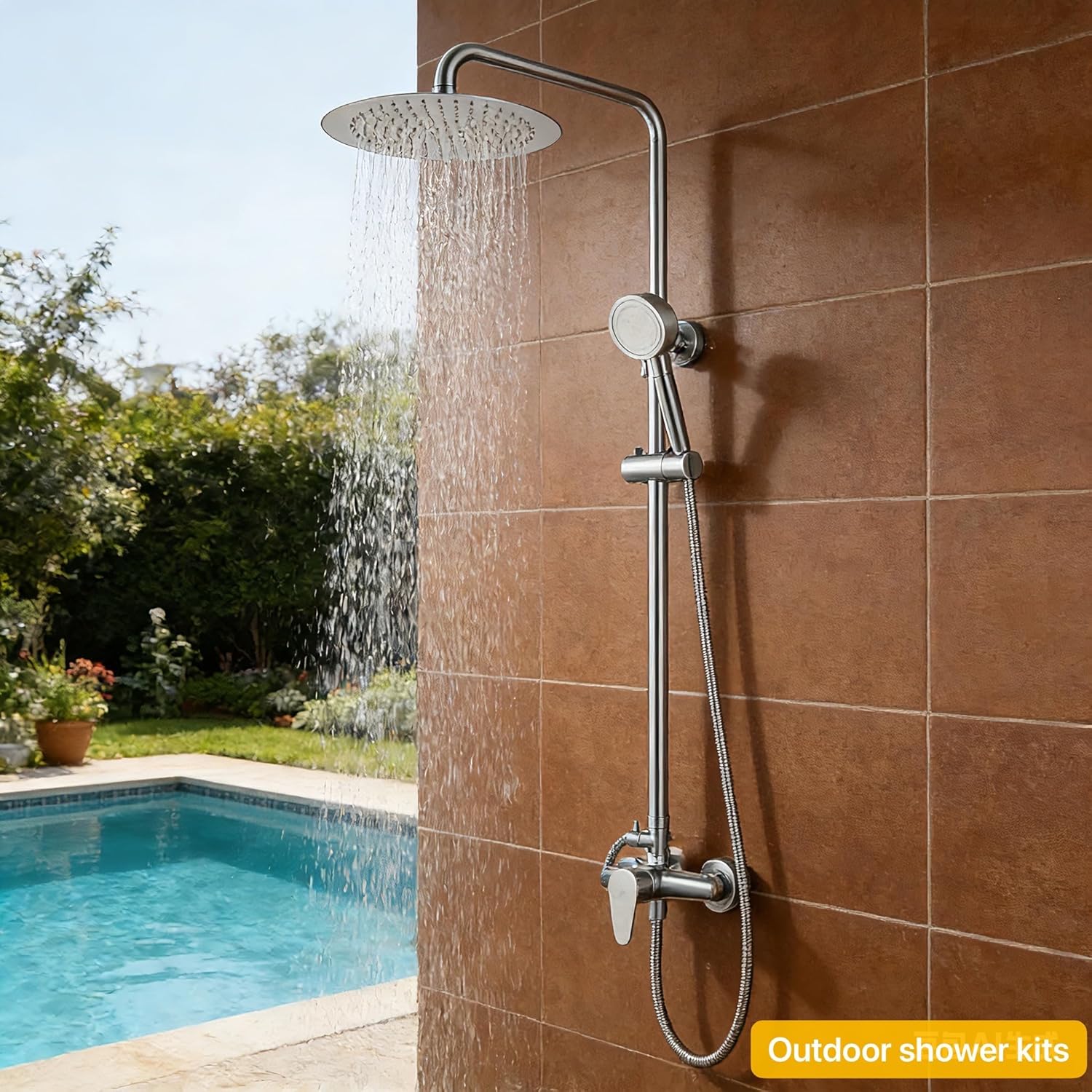 Shower Faucet -Shower System，Shower Faucets Sets Complete - Outdoor Shower Kit/Outdoor Shower Enclosure/Outdoor Shower Fixtures W/ SS304 Shower Head with Handheld, Brushed Nickel