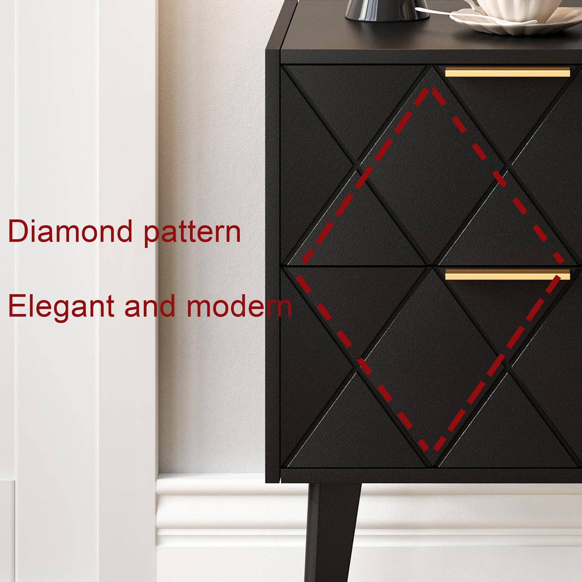 Table de Chevet Noire Style Moderne Et Élégant avec Deux Tiroirs
