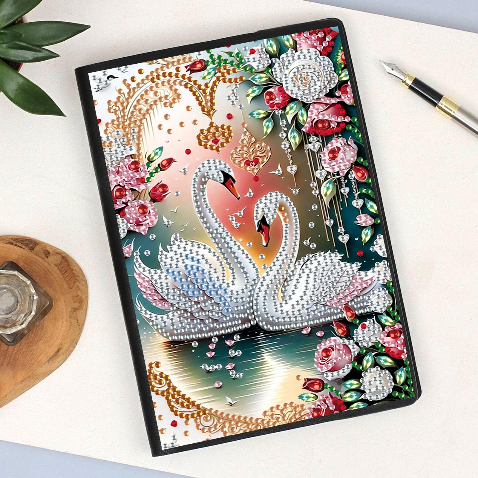 DCIDBEI DIY 5D Notebooks Diamond Painting Journals Diamond Painting Notebook A5 Hardback Notebook Diary Swan Sketchbooks Notepad A5 Diamond Painting Rhinestone Swan Landscape - Image 3