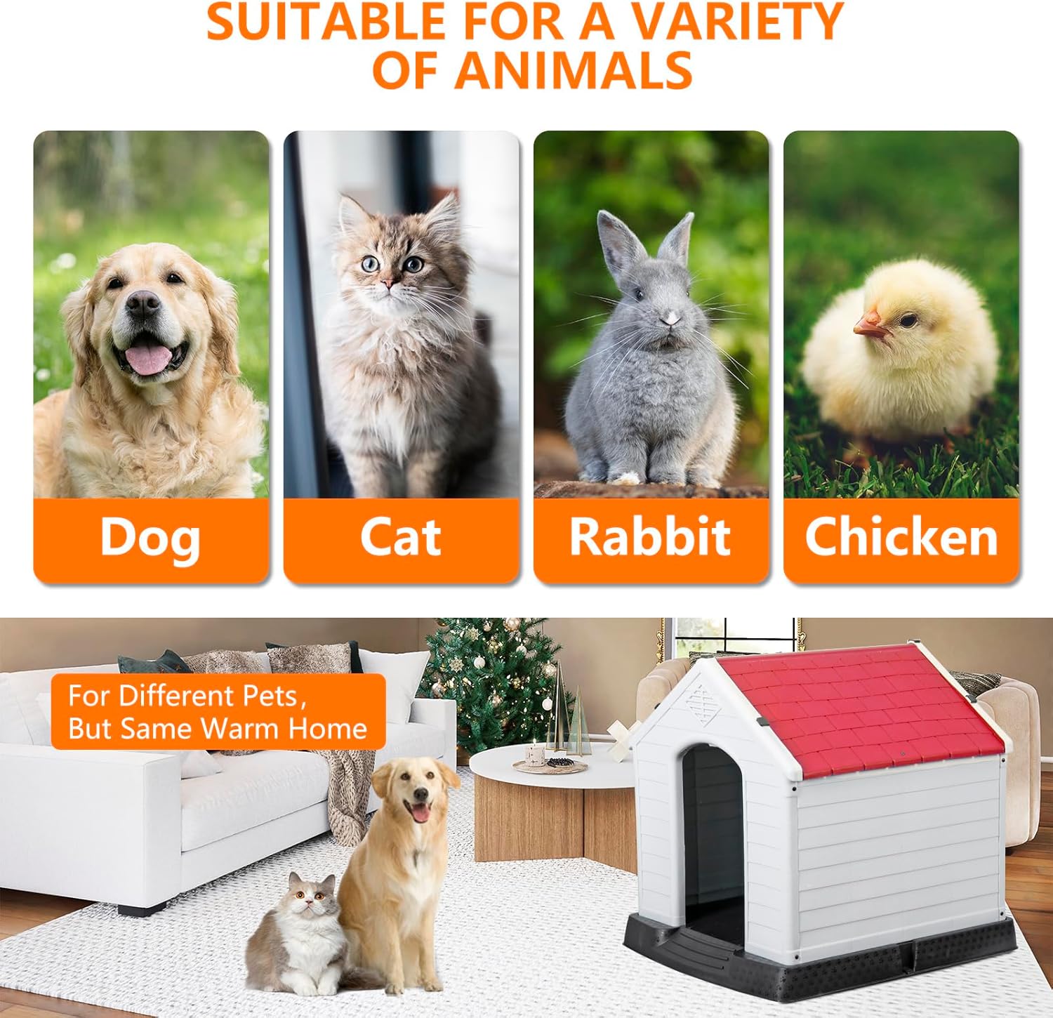 ZENY Plastic Dog House - Waterproof Dog Kennel with Air Vents and Elevated Floor All Weather Indoor Outdoor Insulated Doghouse Puppy Shelter, Easy to Assemble (Red, 28inch)