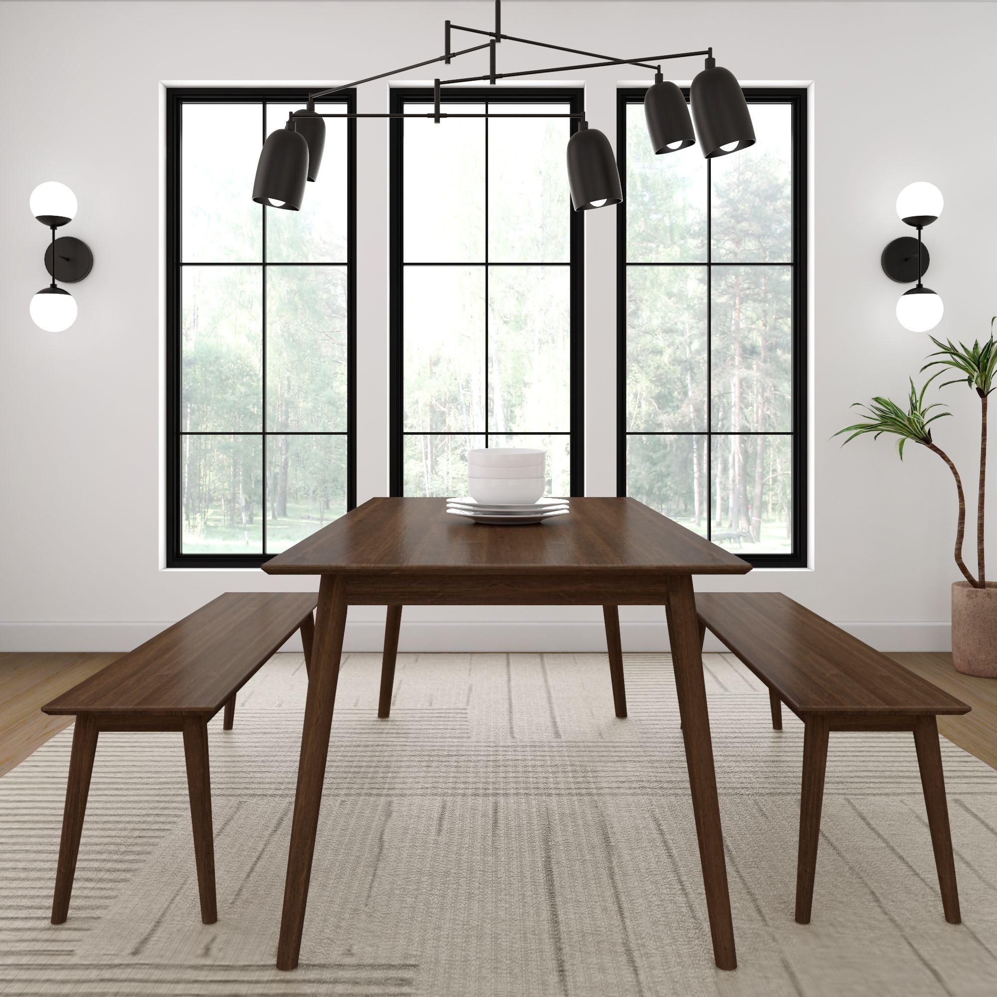 Plank+Beam Mid Century Modern Dining Bench, 60 Inch, Walnut | Non-Toxic Finishes, Easy Assembly, Solid Wood