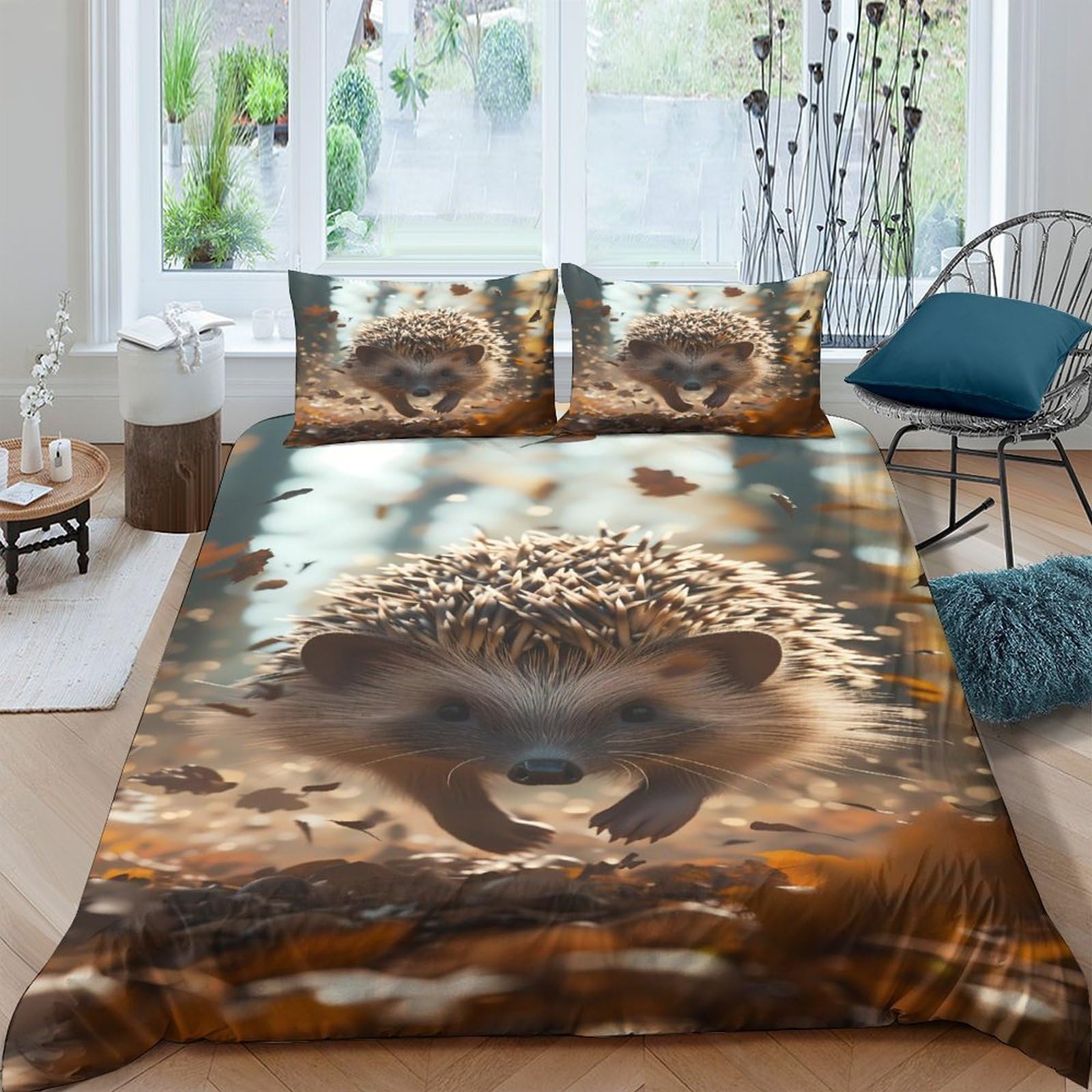 Ctjqhvkz Style-1 3D Printed Hedgehog Forest Fitted Sheet Microfiber Brown Woodland Mattress Cover For Bedroom Dorm Easy Care Decor Single（135X200cm）