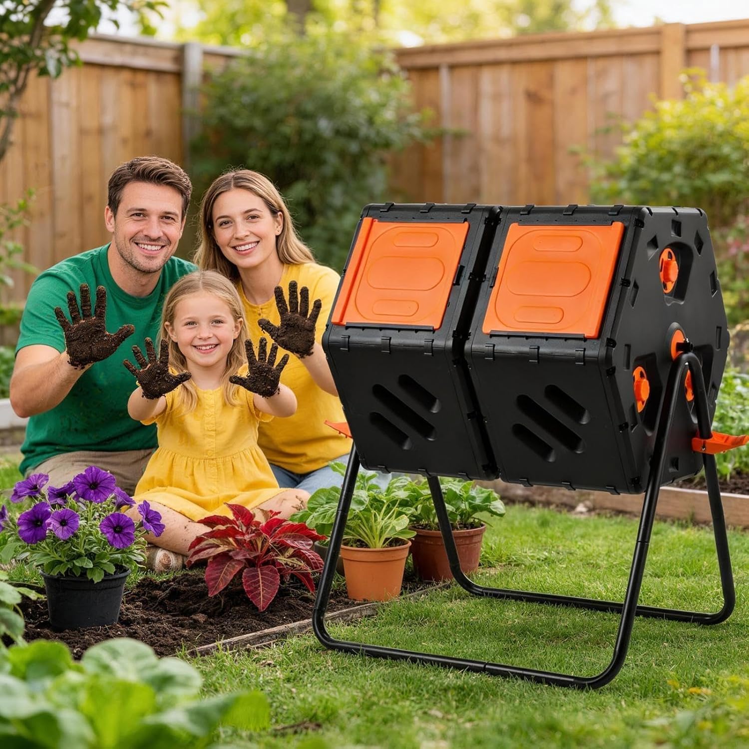 170L Compost Tumbler Outdoor, Chamber 45 Gallon Rotating Composter Bin with Ventilation System, Easy Assembly Large Garden Waste Bin for Backyard, Kitchen Scraps & Organic Composting