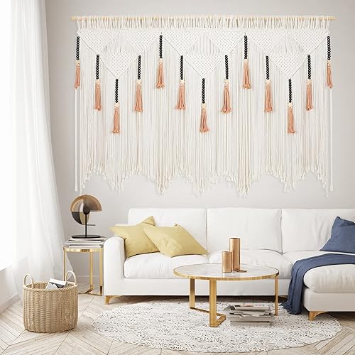 EISKBC Tapiz de macramé para colgar en la pared, cortinas grandes de macramé, decoración de pared de hilo tejido bohemio, decoración bohemia para el