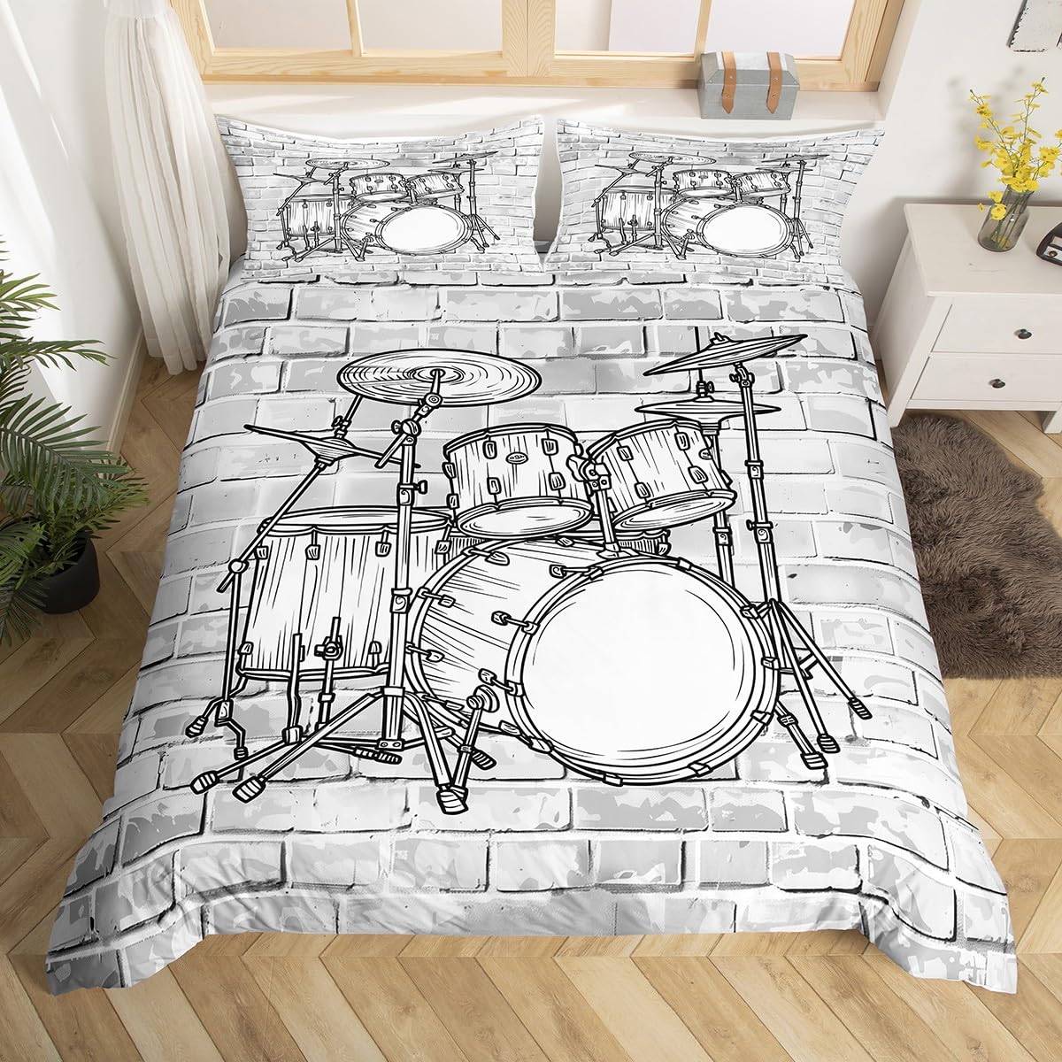 Juego de funda de edredón tamaño Super King, funda de edredón de instrumentos musicales rock de moda, 3 piezas para niños, adolescentes, jóvenes, niños, funda de edredón con música hip hop