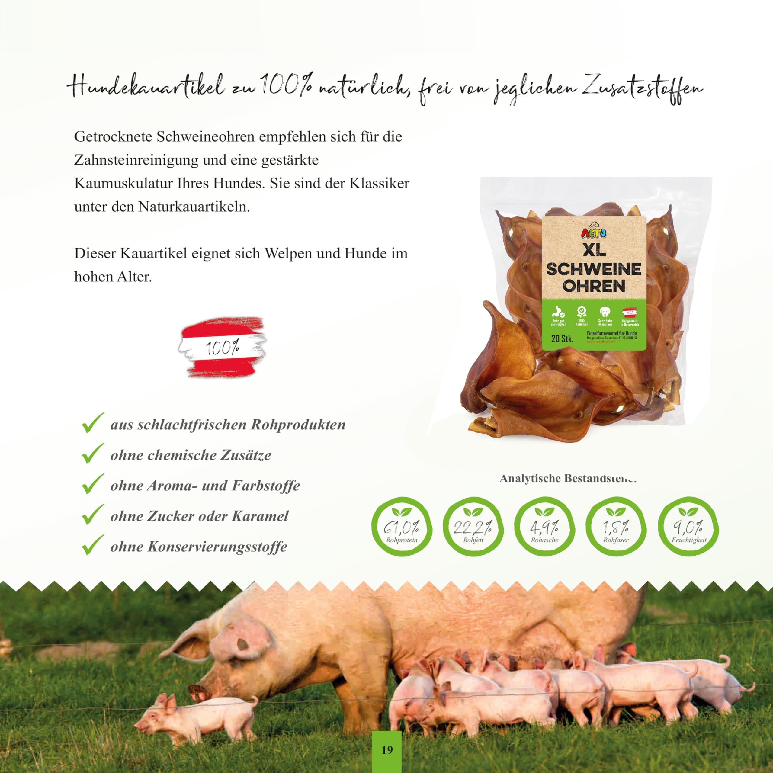 Oreilles de porc XL pour chiens 20 pièces 100 % naturel séchées pour chiots