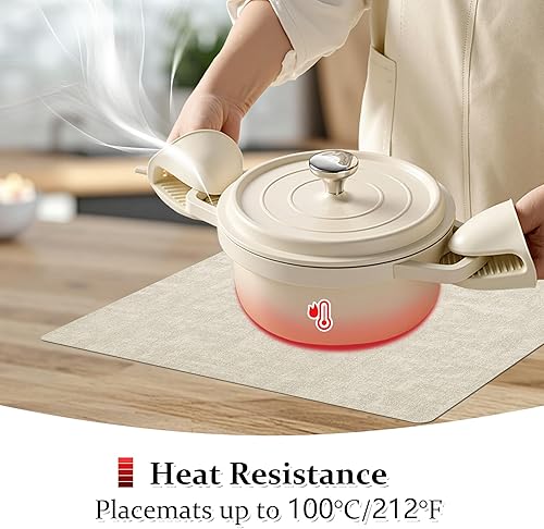 Miniatura 5 de FROMHEART Juego de 6 manteles individuales de piel sintética, impermeables, resistentes al caloraceite, a las manchas, reversible, antideslizante,