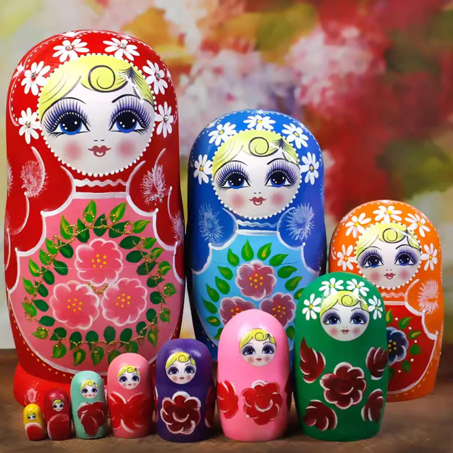 10 Unids/Set Muñecas Rusas Anidadas, Muñeca Matryoshka Apilable De Madera, para Niños, Niños, Adultos, Decoración De Estantes para El Hogar, 21 Cm