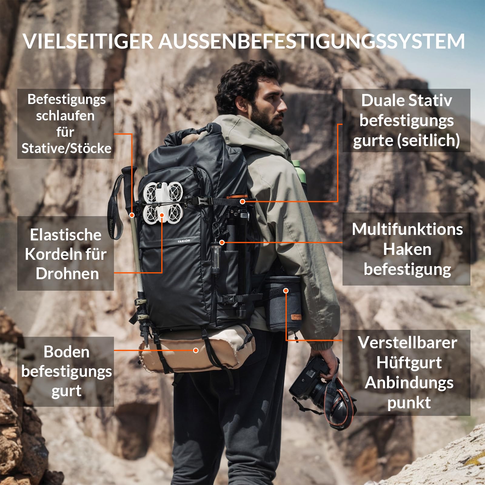 TARION Großer Kamerarucksack für Fotografen, DSLR, wasserdichte Kameratasche