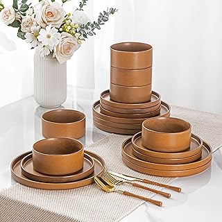 LERATIO Ceramic Dinnerware Sets for 6, High Edge Stoneware Plates and Bowls Set, Chip and Crack Resistant | Oven & Dishwasher & Microwave Safe Dishes Set, Service for 6