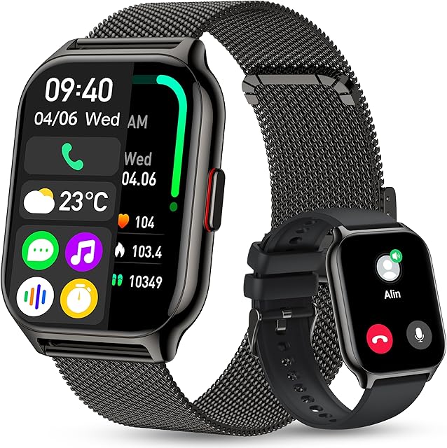 ZOSKVEE Smart Watch, 2.01'' Smartwatch Answer/Make Calls, Split-Screen Fitness Watch 2 Straps with Blood Pressure, Heart Rate, 110 Sports Waterproof Fitness Tracker Women & Men for Android iOS