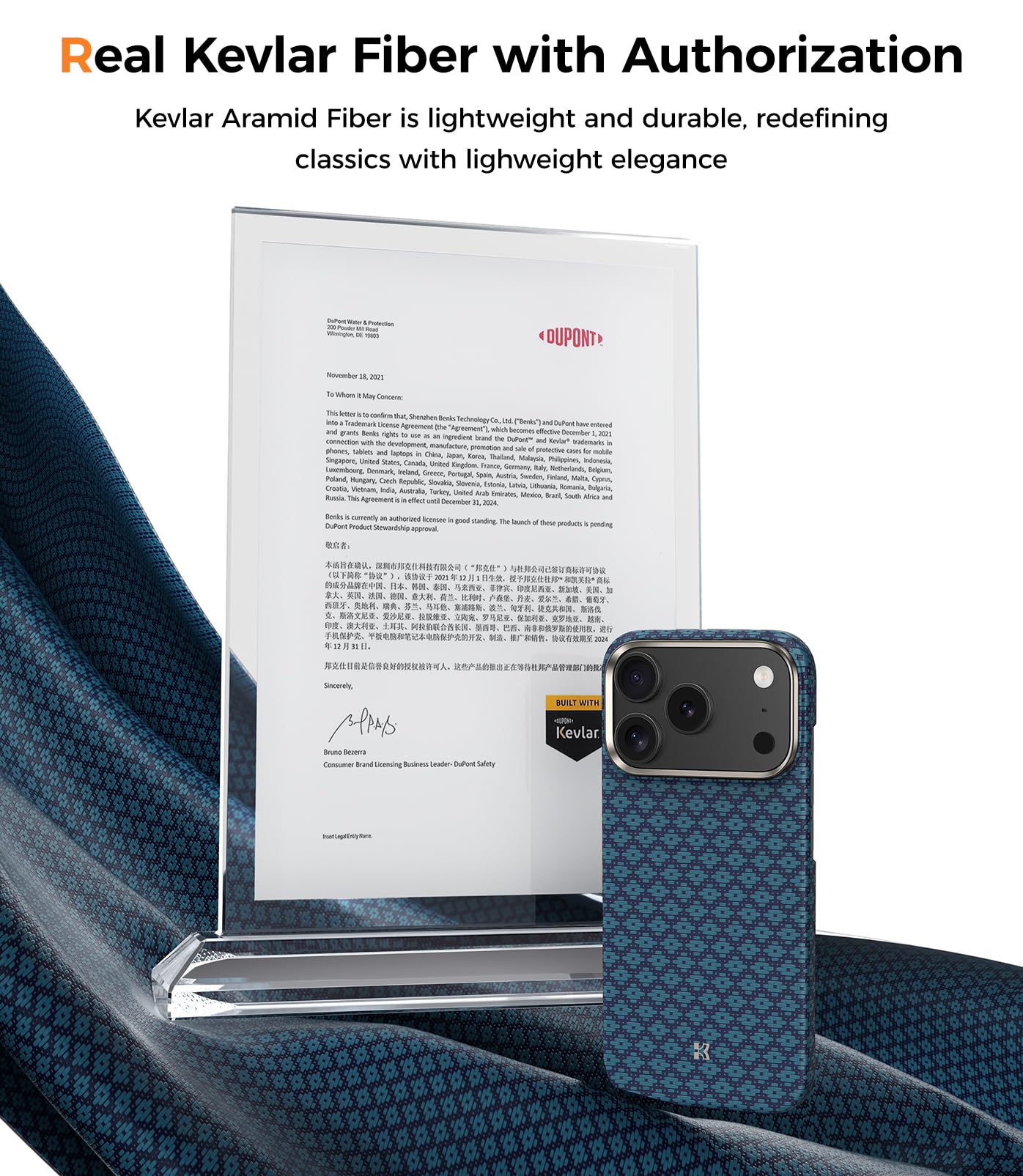 BENKS Ultra cienkie etui do iPhone 17 Pro, wykonane z włókien aramidowych Dupont Kevlar, etui na telefon komórkowy iPhone 17 Pro, odporne na uderzenia, odporne na zarysowania, smukłe etui na telefon