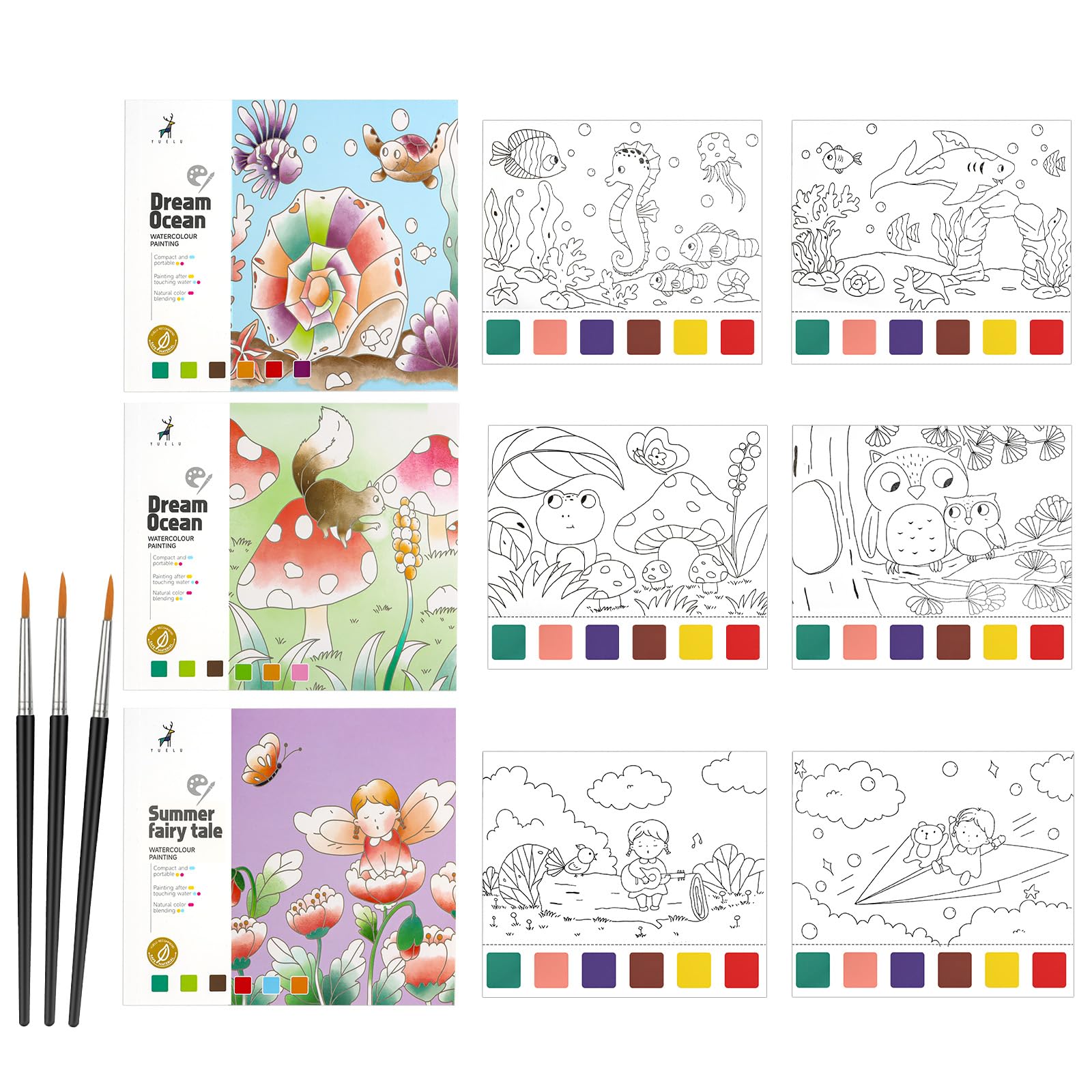 MXTIMWAN 3 Piezas Pintura con Libros de Agua para Niños Pequeños, Libros de Pintura con Agua, Libro de Pintura de Acuarela Libro Pintar Agua con Pincel para Regalo de Cumpleaños
