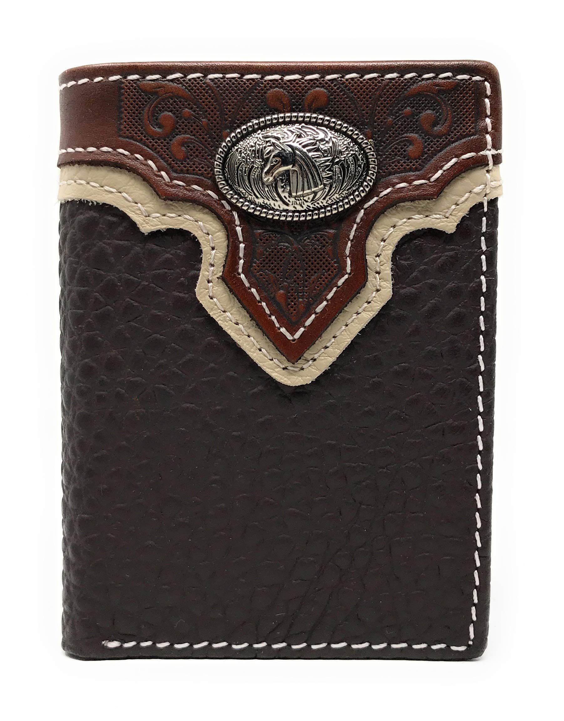 Western Tooled Genuine Leather Horse Men's Short Trifold Wallet in 2 colors (Coffee)