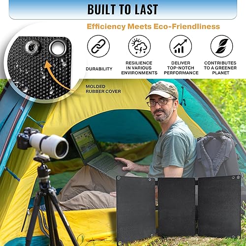 Miniatura 5 de Kit de panel solar portátil de 25 vatios, impermeable IP67, paneles solares con cargador portátil USB C y puertos USB-A para teléfonos celulares y