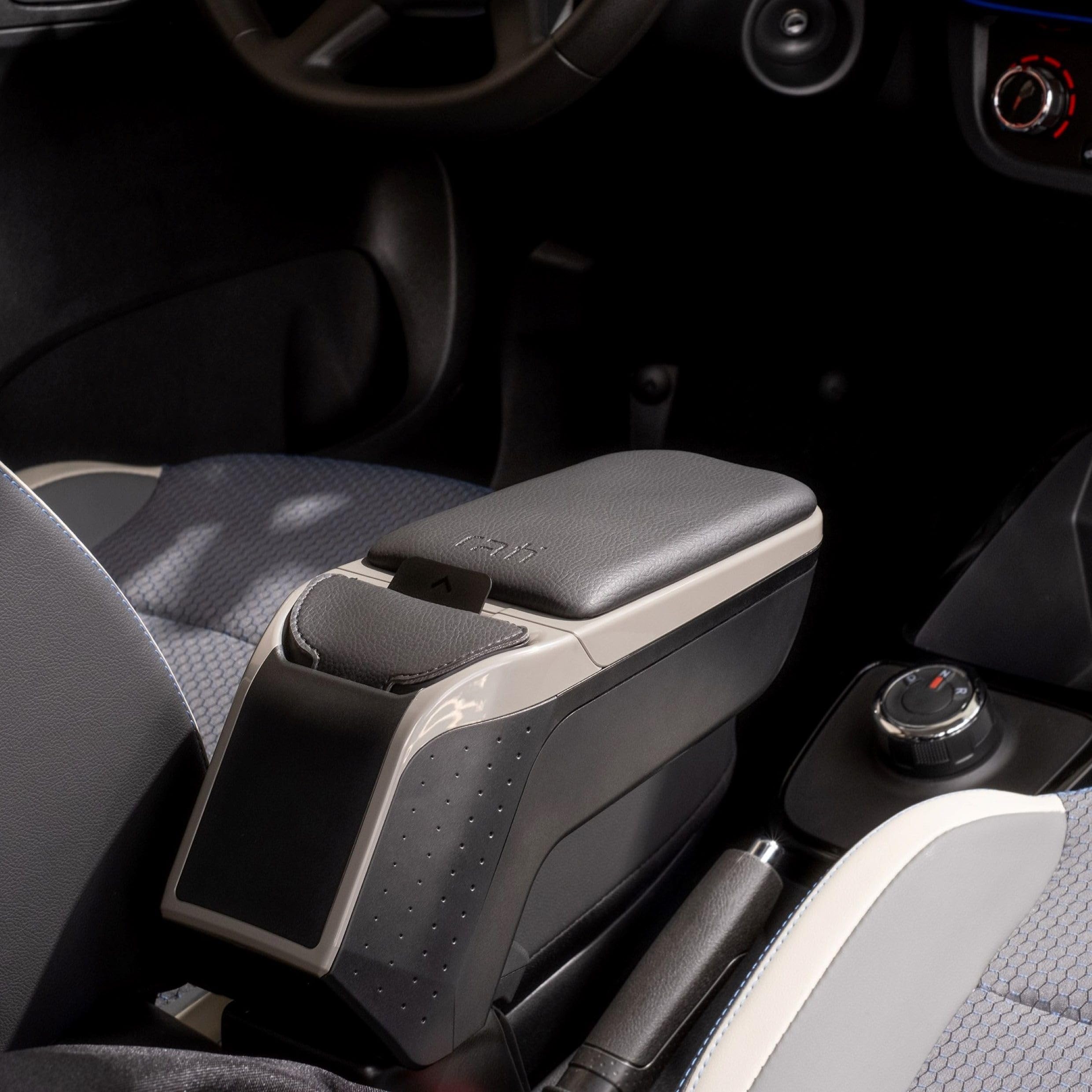 Rati Armster 2 Accoudoir adapté pour TOYOTA AYGO X HYBRID 2026- [gris,cuir végane] avec rangement pouvant être installé ultérieurement