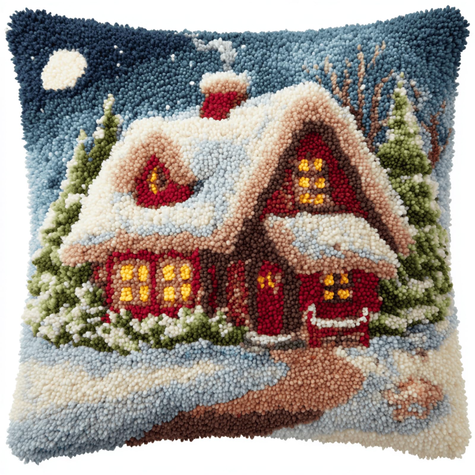 kitphoenix DIY Latch Hook Cushion Kit 43x43 cm Snow Cabin