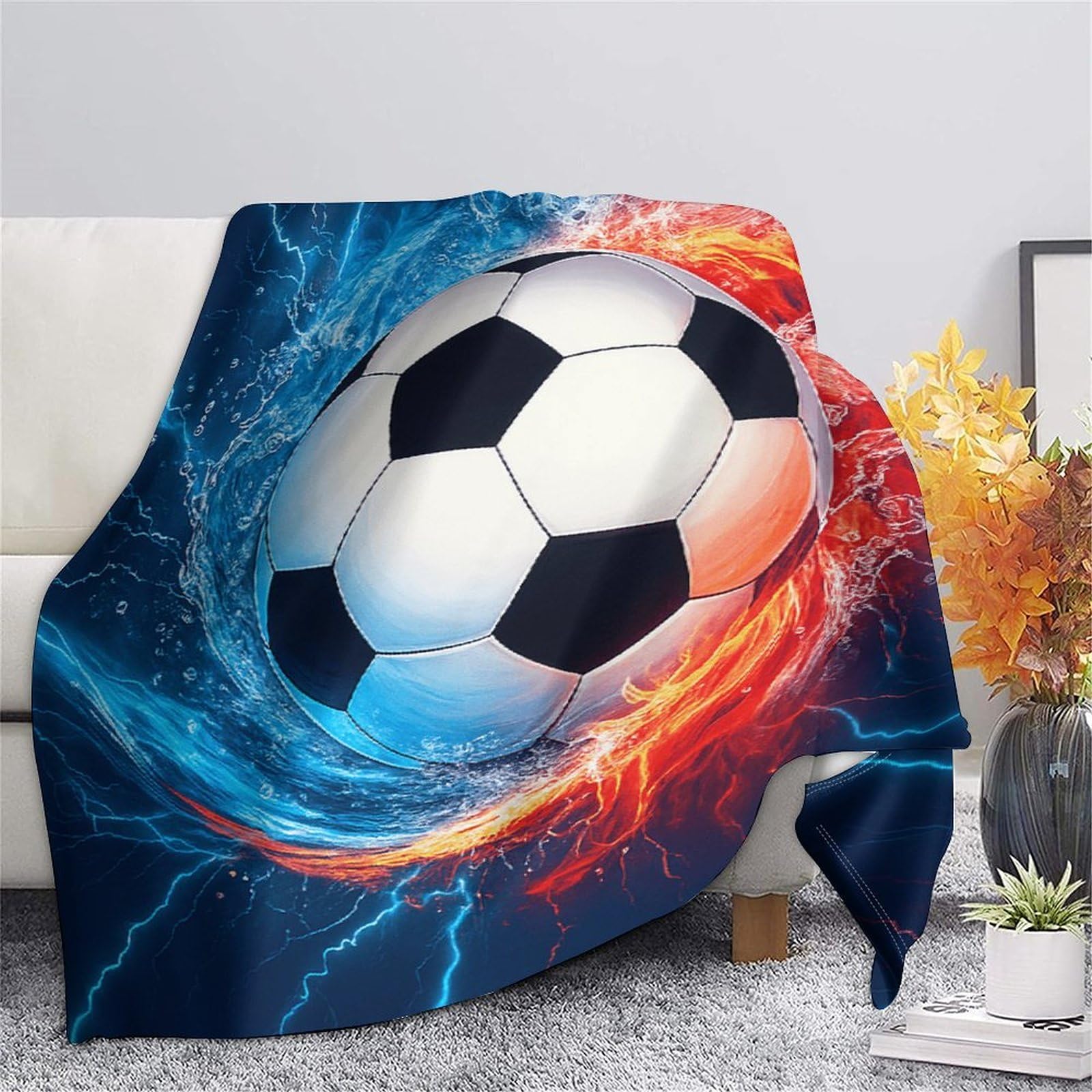 stampa 3D SoccerBall coperta da viaggio microfibra biancheria da letto anti-pilling coperta da viaggio compatta per giovani in vacanza DynamicSportArt 70×80inch(180x200cm)