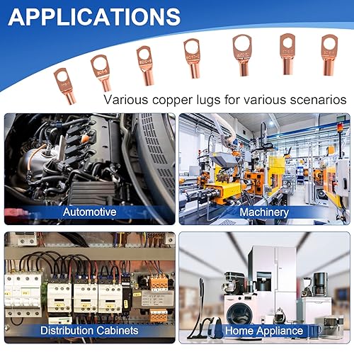 Miniatura 6 de 60 piezas de lengüetas de alambre de cobre, extremos de cable de batería AWG 4 6 8 10 12 calibre con juego de tubo termorretráctil, conectores de