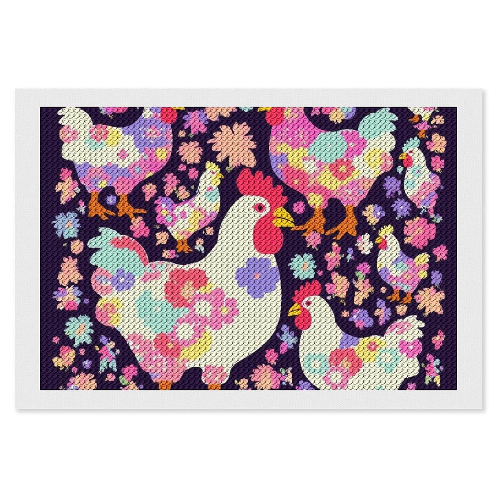 Flower Heart Chicken Diamond Art Kits for Adults, DIY 5D Diamonds Painting Kits for Beginner, Round Full Drill Diamond Dots Painting, 8"x12" Diamonds Pictures Gem Art and Crafts Wall Decor