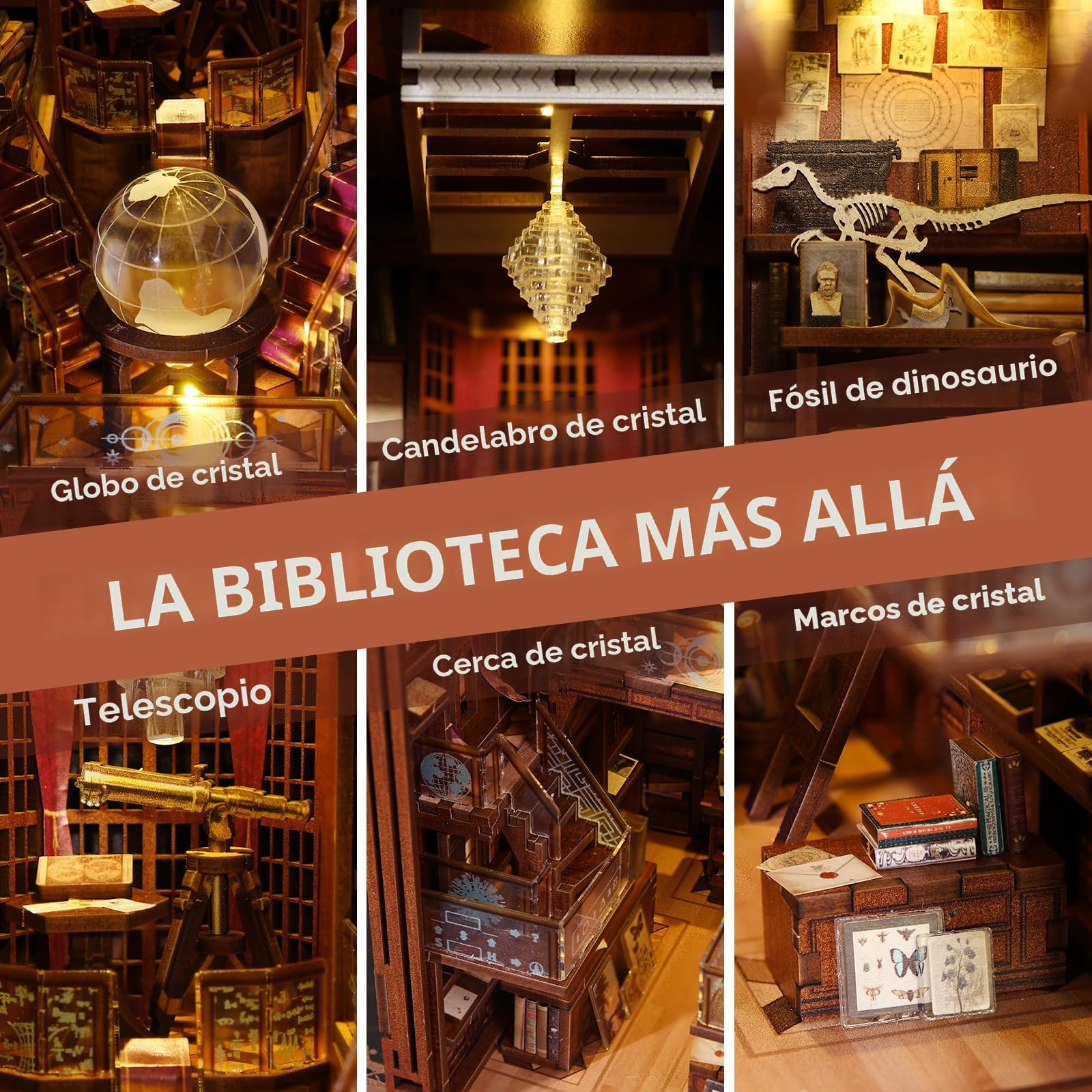 MiniCity Book Nook Kit, DIY Miniature Dollhouse Booknook Kit, Puzzle de Madera 3D, sujetalibros, estantería para Insertar decoración con luz LED para Adolescentes y Adultos (Beyond Library)